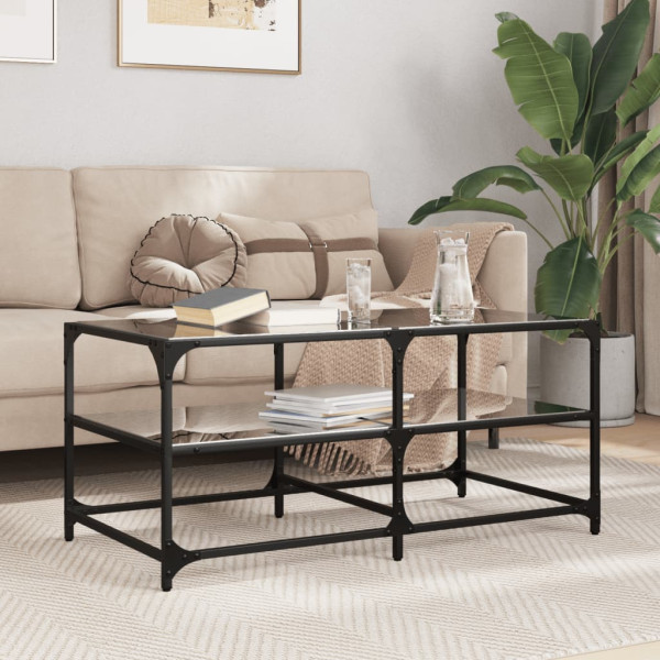 Mesa de centro superficie de vidrio acero negra 98.5x50x45 cm