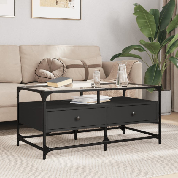 Mesa de centro superficie de vidrio acero negro 98.5x50x45 cm