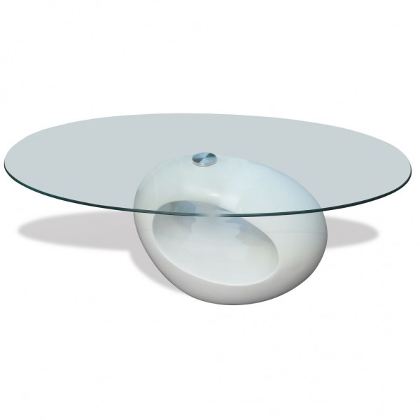 Mesa de centro superficie ovalada de vidrio blanco brillante