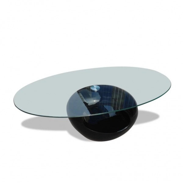 Mesa de centro superficie ovalada de vidrio negro brillante