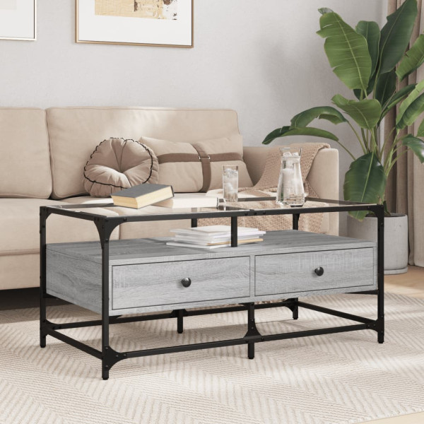 Mesa de centro tapa de vidrio acero gris Sonoma 98.5x50x45 cm