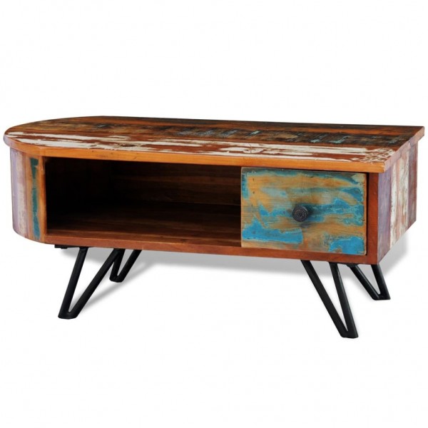Mesa de centro vintage de madera reciclada y patas de hierro