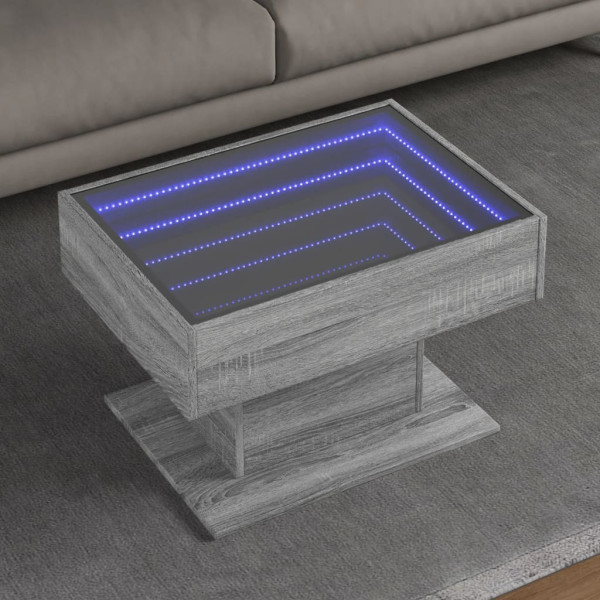 Mesa de centro y LED madera ingeniería gris Sonoma 70x50x45 cm