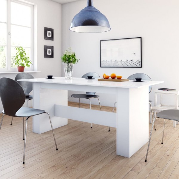 Mesa de comedor de aglomerado blanco con brillo 180x90x76 cm