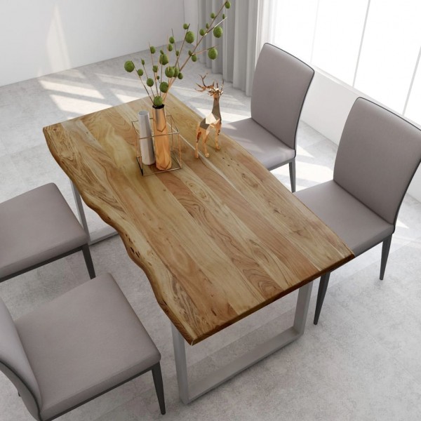 Mesa de comedor de madera maciza de acacia 154x80x76 cm