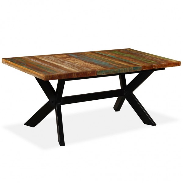 Mesa de comedor madera maciza reciclada y cruz de acero 180 cm