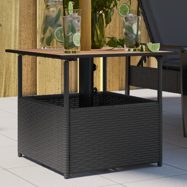 Mesa de jardín agujero de sombrilla ratán negro 55x55x46.5 cm