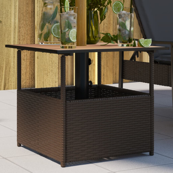 Mesa de jardín hueco de sombrilla ratán PE marrón 55x55x46.5 cm