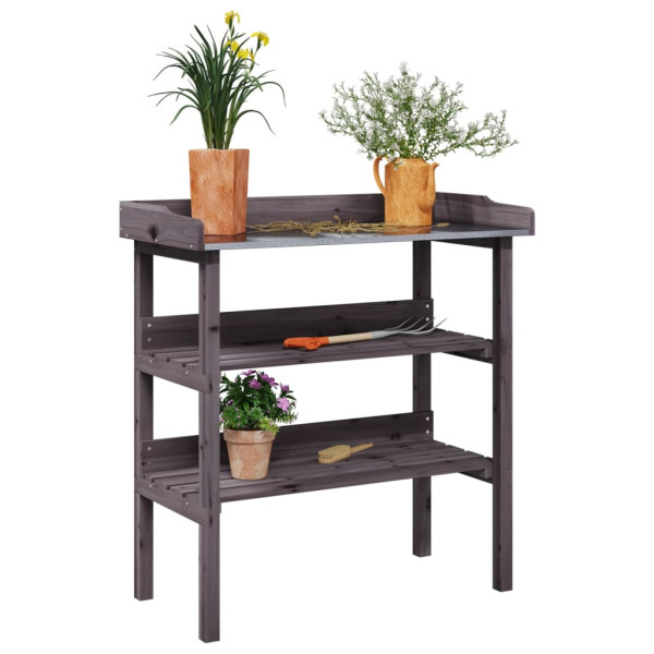 Mesa para plantas con estantes madera abeto gris 78x38x82.5 cm