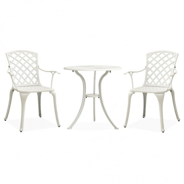 Mesa y sillas de bistró 3 piezas aluminio fundido blanco