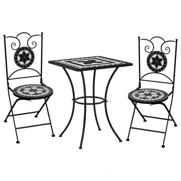 Mesa y sillas de bistró 3 pzas mosaico cerámica negro y blanco