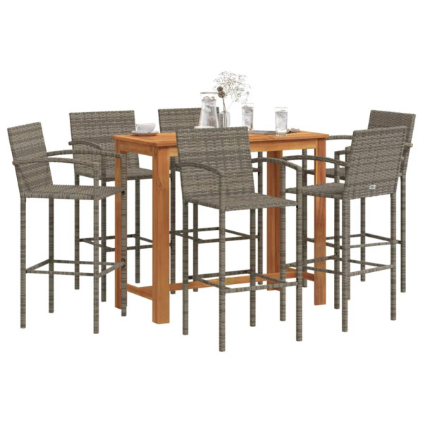 Mesa y taburetes de jardín 7 pzas madera acacia ratán PE gris
