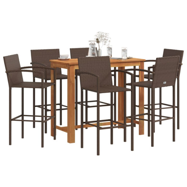 Mesa y taburetes de jardín 7 pzas madera acacia ratán PE marrón