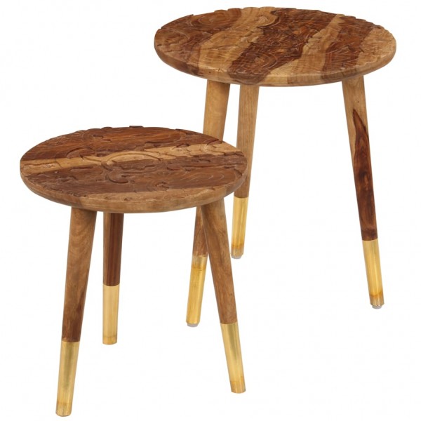 Mesas de centro 2 piezas madera maciza de sheesham