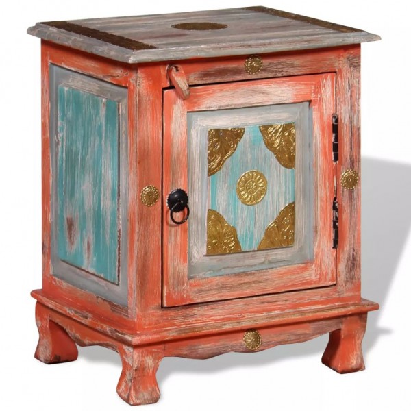Mesita de noche madera maciza de mango naranja