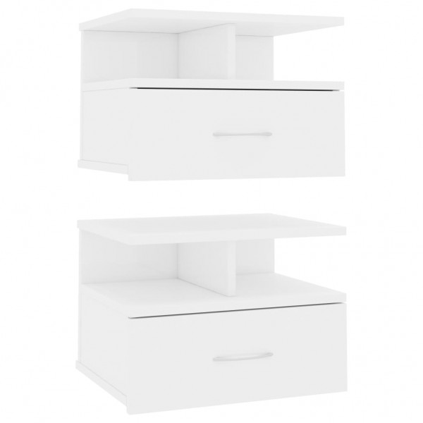 Mesita noche flotante 2 uds aglomerado blanco brillo 40x31x27cm