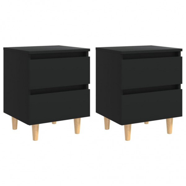 Mesitas de noche 2 uds con patas madera pino negro 40x35x50 cm