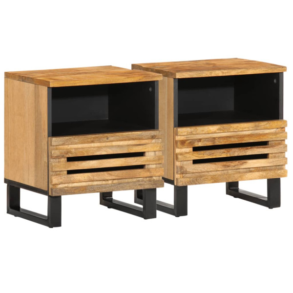 Mesitas de noche 2 uds madera maciza mango rugosa 40x33x46 cm