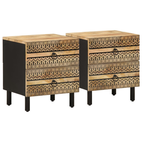 Mesitas de noche 2 uds madera mango rugosa negro 40x33.5x46 cm