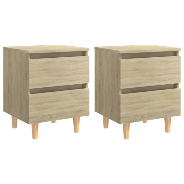 Mesitas de noche 2 uds patas de madera roble Sonoma 40x35x50 cm