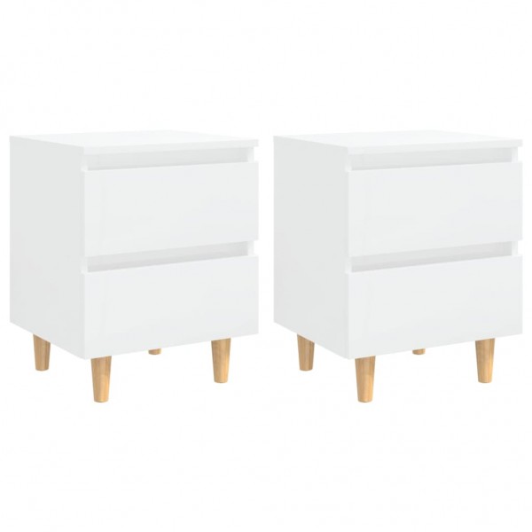 Mesitas de noche 2 uds patas madera blanco brillo 40x35x50 cm