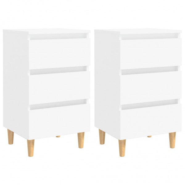 Mesitas de noche 2 uds patas madera maciza blanco 40x35x69 cm