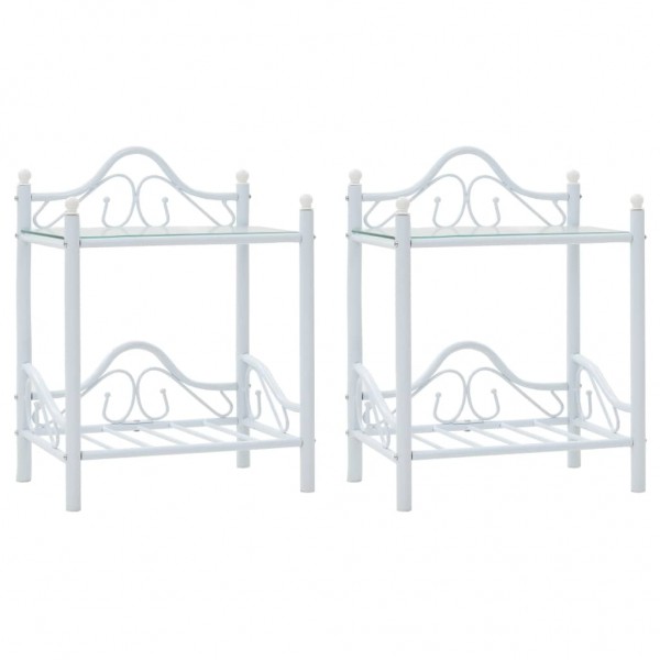 Mesitas de noche acero vidrio templado 45x30.5x60cm blanco 2uds