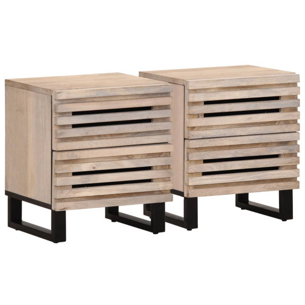 Mesitas de noche madera maciza mango blanqueado 40x33x46 cm