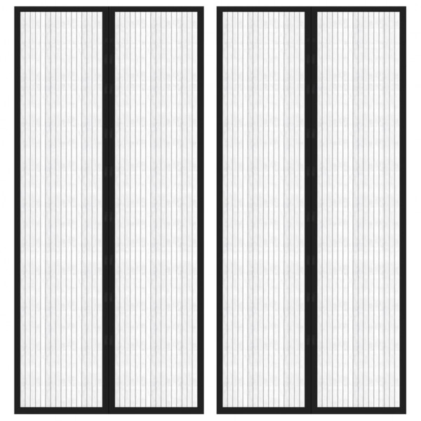Mosquitera para puerta 2 uds magnética negro 210x90 cm