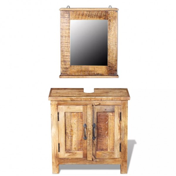 Mueble de lavabo con espejo madera de mango maciza
