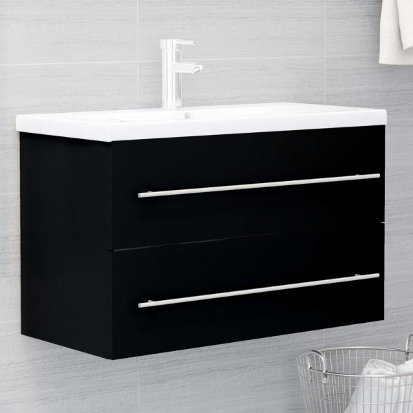 Mueble de lavabo madera de ingeniería negro 80x38.5x48 cm