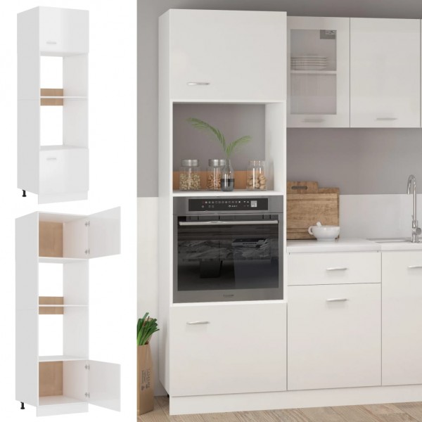 Mueble de microondas aglomerado blanco brillante 60x57x207 cm