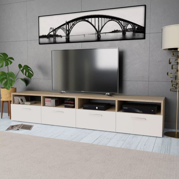 Mueble de salón para la TV aglomerado 2 piezas roble y blanco