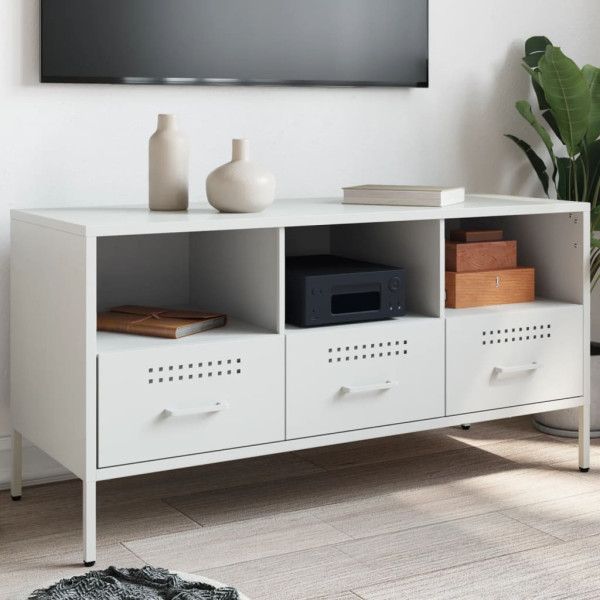 Mueble de TV acero laminado en frío blanco 100.5x39x50.5 cm