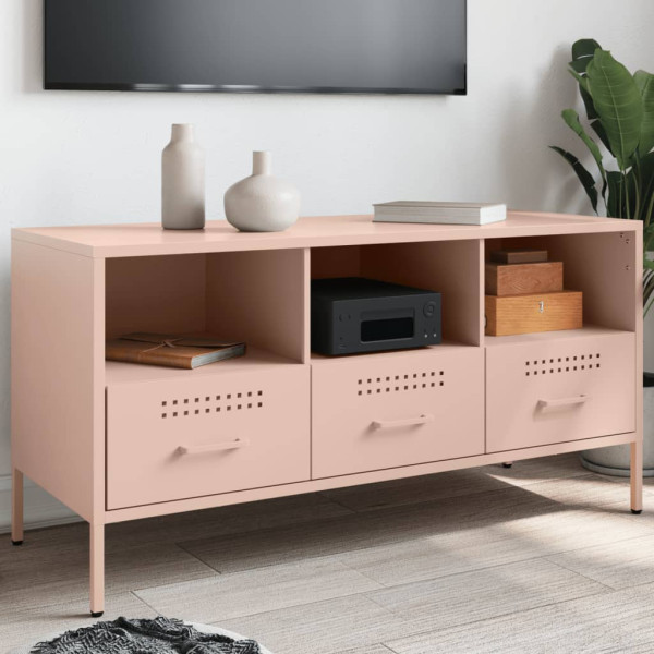 Mueble de TV acero laminado en frío rosa 100.5x39x50.5 cm