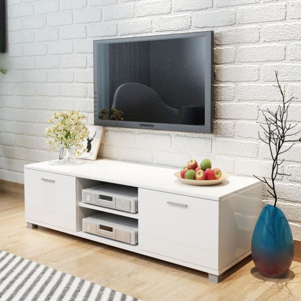 Mueble de TV blanco brillo 140x40.5x35 cm