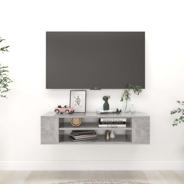 Mueble de TV colgante contrachapada gris hormigón 100x30x26.5cm