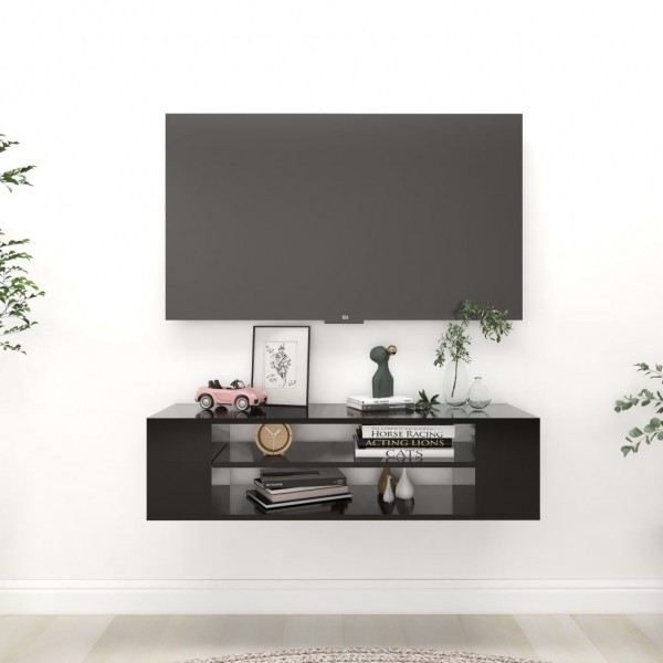 Mueble de TV colgante madera contrachapada negro 100x30x26.5 cm