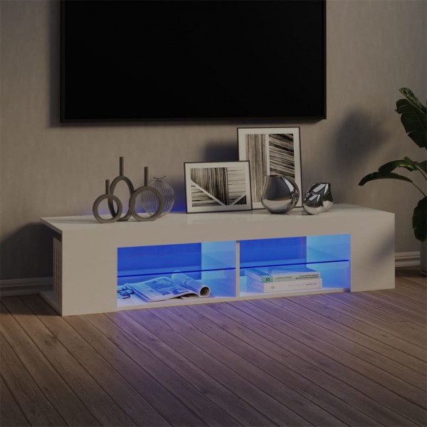 Mueble de TV con luces LED blanco brillante 135x39x30 cm