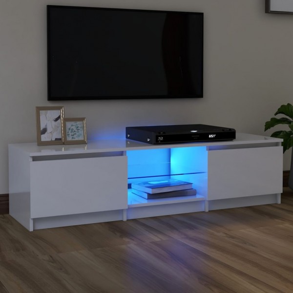 Mueble de TV con luces LED blanco brillante 140x40x35.5 cm