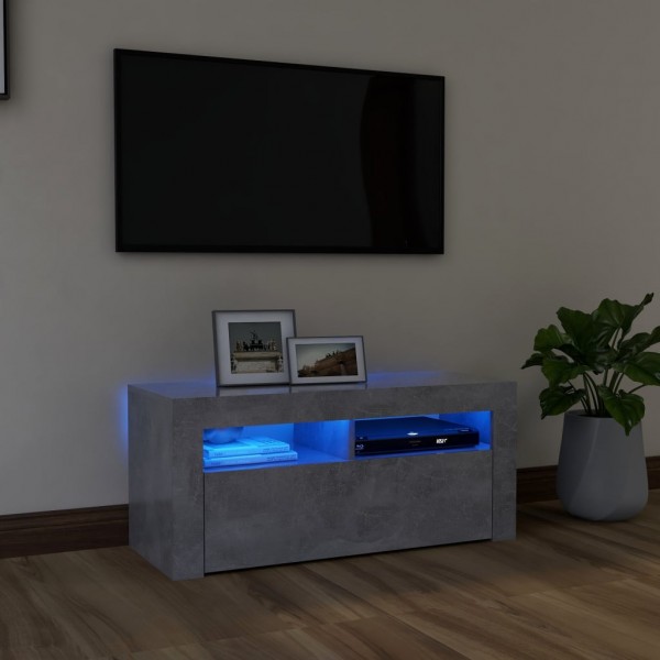 Mueble de TV con luces LED gris hormigón 90x35x40 cm