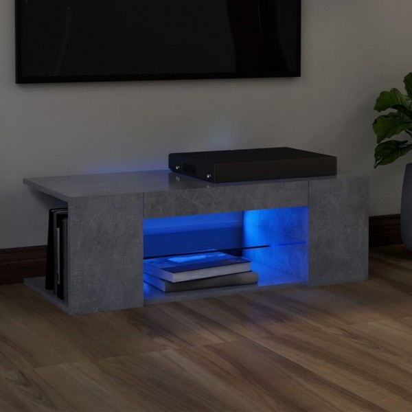 Mueble de TV con luces LED gris hormigón 90x39x30 cm
