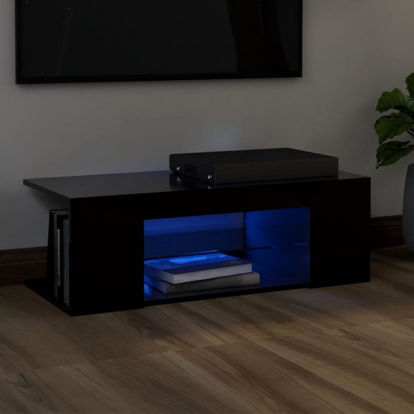 Mueble de TV con luces LED negro 90x39x30 cm