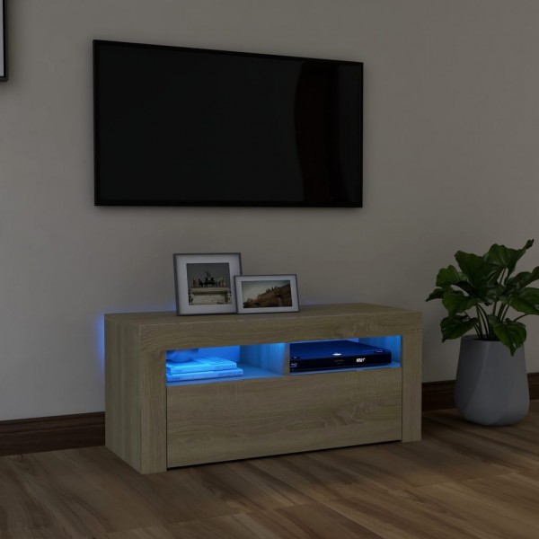 Mueble de TV con luces LED roble Sonoma 90x35x40 cm