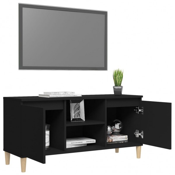 Mueble de TV con patas de madera maciza negro 103.5x35x50 cm