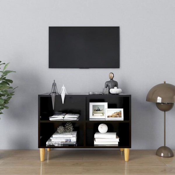 Mueble de TV con patas de madera maciza negro 69.5x30x50 cm