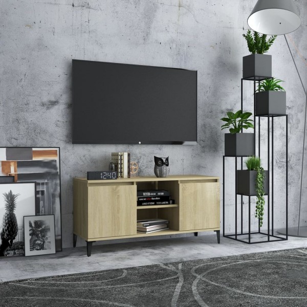 Mueble de TV con patas metal color roble Sonoma 103.5x35x50 cm