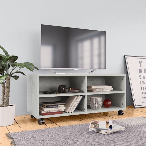 Mueble de TV con ruedas contrachapada gris hormigón 90x35x35 cm