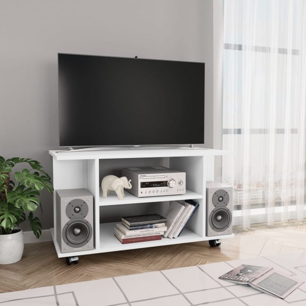 Mueble de TV con ruedas madera contrachapada blanco 80x40x40 cm