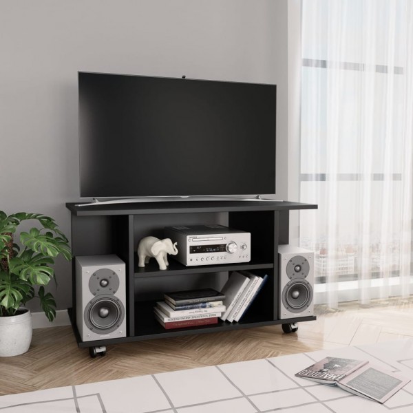 Mueble de TV con ruedas madera contrachapada negro 80x40x40 cm